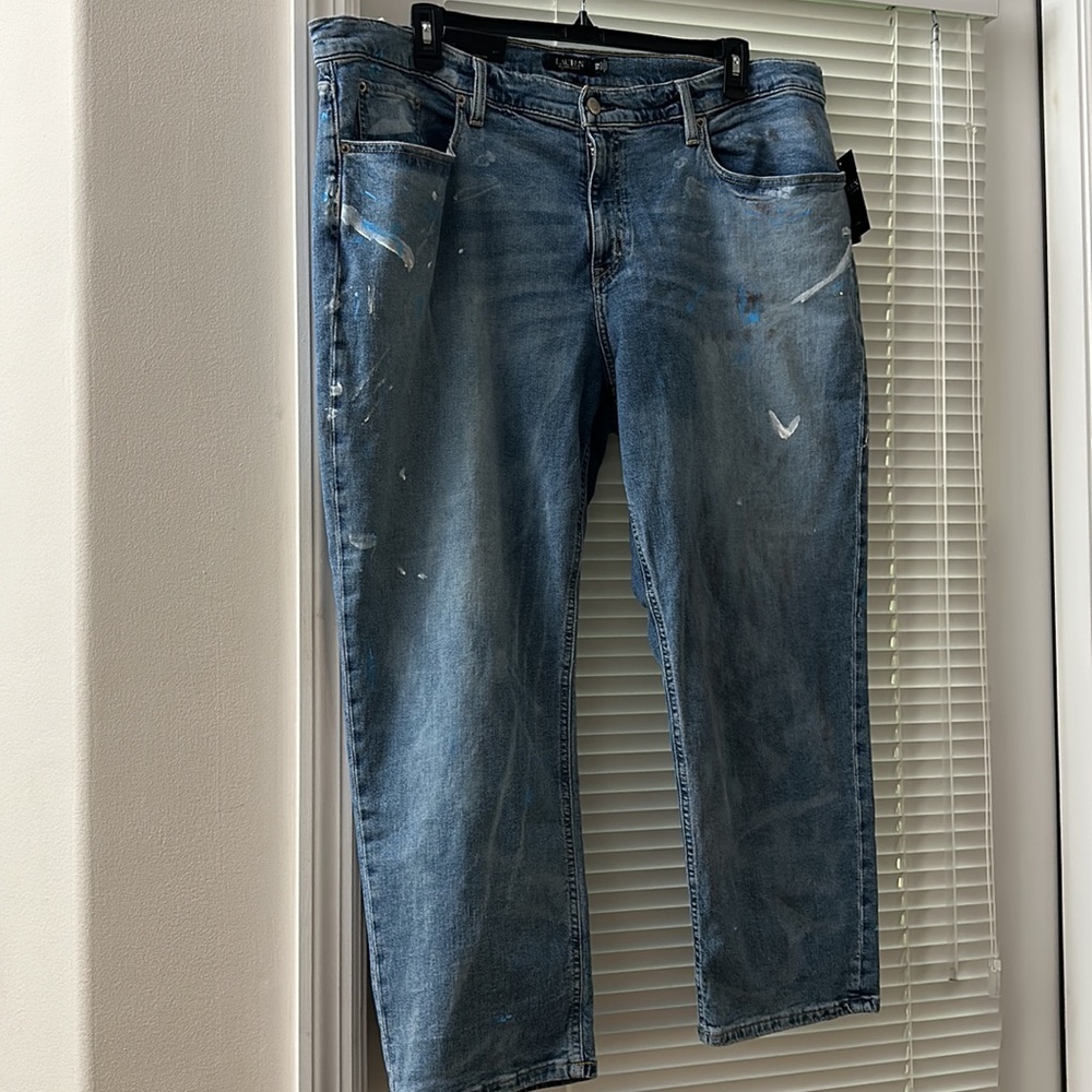 Lauren Blue Splatter Paint Comfort Stretch Relaxed Fit Taper Leg PLUS Jeans- 20W